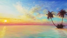 Seascape Sunset Panorama Acrylic Painting LIVE Tutorial