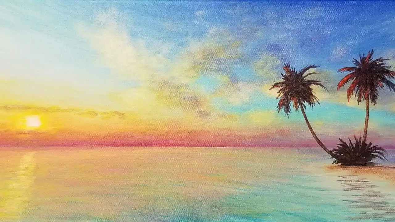 acrylic painting seascape sunset