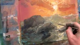 Seascape oil painting. Evening surf. Part 2
