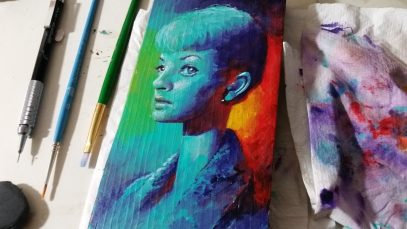 Venetia portrait painting on wood. BookOfFaces