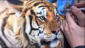 Tiger and Skulls Air Brush Hyperrealistic Painting Bicman