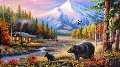 Acrylic Landscape Painting Timelapse Mountain Cabin