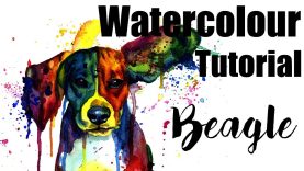 Dog in Watercolor Painting Tutorial Colorful Dog Portrait Flying Ears Beagle