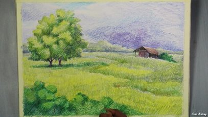 A Landscape with Colored Pencil step by step