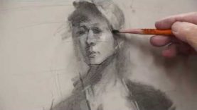 Human figure drawing demonstration with charcoal pencil