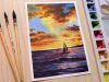 Watercolor painting tutorial of sunset cloud landscape step by step
