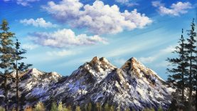 Simple Mountain with Blue Sky Acrylic Painting Exercise lesson 2