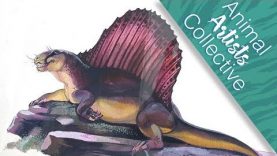 Animal Artists Collective Extinct Animals — Dimetrodon Gouache Illustration Mary Sanche