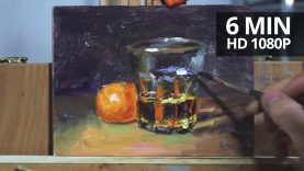 Painting realistic glass whiskey and clementine demonstration by Aleksey Vaynshteyn