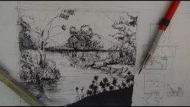 Pen amp Ink Drawing Tutorials How to draw a river landscape scene