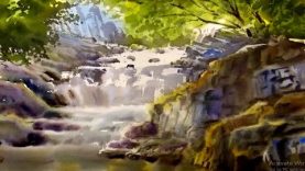 Watercolor painting a Waterfall with Wet on Wet techniques