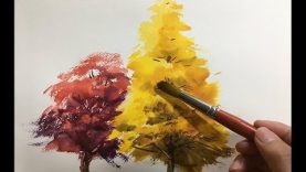Eng sub Watercolor Tree Painting easy tutorial 2 Autumn trees 水彩画の基本〜紅葉の樹木を描くコツ