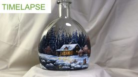 Winter Landscape Step by Step Vitrail Painting on Bottle TIMELAPSE version