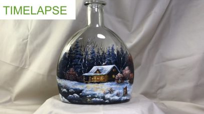 Winter Landscape Step by Step Vitrail Painting on Bottle TIMELAPSE version