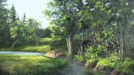 Bridge over the Creek Landscape Oil Painting