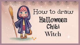 Drawing Tutorial ❤ How to draw and color Halloween Chibi Witch
