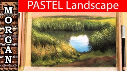 Draw Realistic detailed landscape in pastels pencils