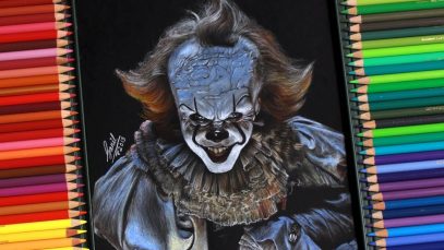 Realistic Pennywise drawing on black paper