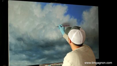 Big cloud landscape painting time lapse in oil by artist Tim Gagnon