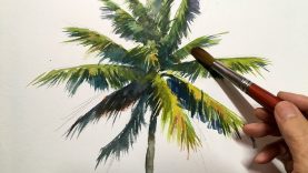 Eng sub Watercolor Tree Painting easy tutorial 5 Palm Tree 水彩画の基本〜椰子の木を描くコツ