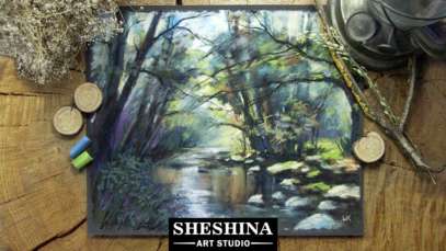 How to draw a forest stream with soft pastels