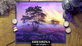 How to draw a sunrise on a lavender field with soft pastels