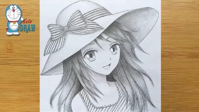 How to draw Anime girl with hat step by step Manga Girl Pencil Sketch