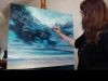 Gill Bustamante speed painting a large seascape in oils on canvas