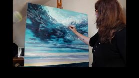 Gill Bustamante speed painting a large seascape in oils on canvas