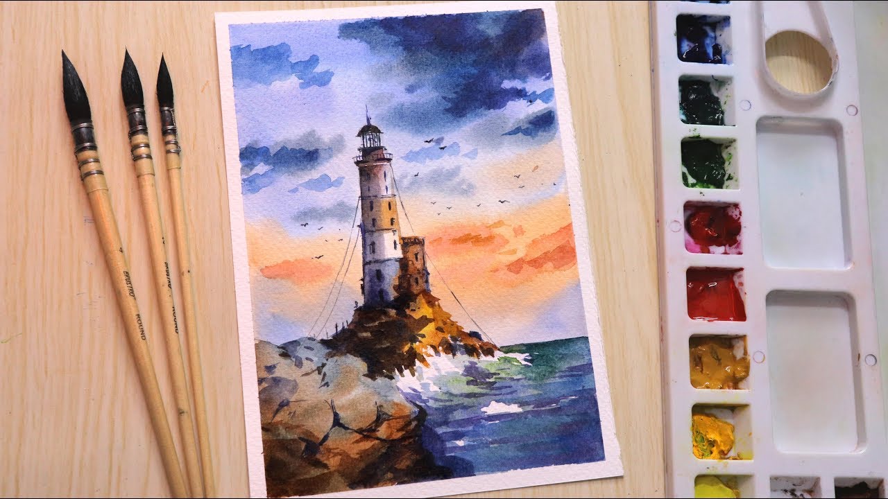 Watercolor Landscape - Easy Waterfront Scene Painting Tutorial