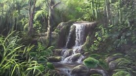 Jungle Waterfall Landscape Oil Painting