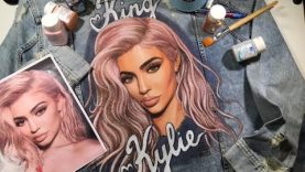 Painting Kylie Jenner on a denim jacket n.2