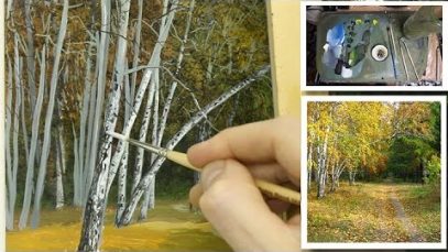 How to paint trees with fan brush - Acrylic lesson 