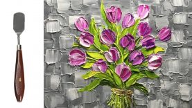 Challenge 22 Paint A bouquet of tulips in Acrylic using Palette knife