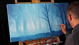Blue Misty Forest Acrylic Time Lapse Speed Painting with originator Tim Gagnon