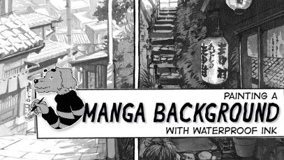 Painting a manga background with ink
