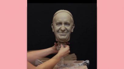Making of a realistic head sculpt. Sculpture demonstration portrait of Pope Francis