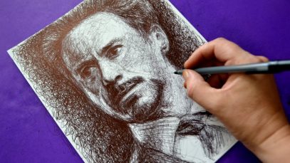 Scribbling Tony Stark Ballpoint Pen Drawing Scribble Portrait Speed Art