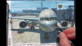 Painting an Airliner in Gouache—an hour before boarding