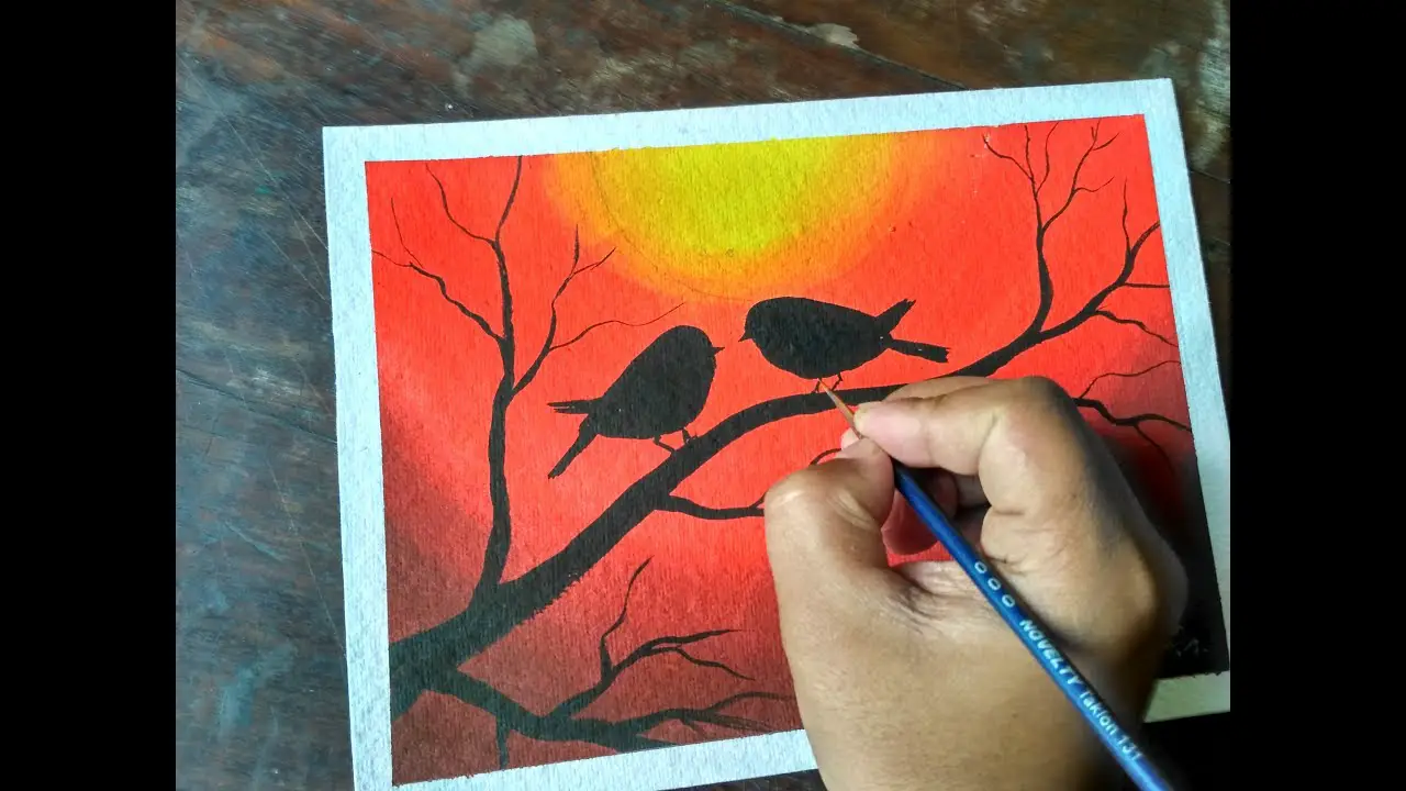 Easy Watercolor Painting - Sunset Bird