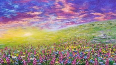 Sunset Wildflower Landscape Acrylic Painting LIVE Tutorial