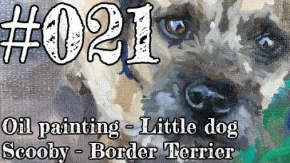 021 Oil Painting of a little dog Scooby Border Terrier pet portrait