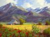 HD Time lapse painting mountains and barn landscape