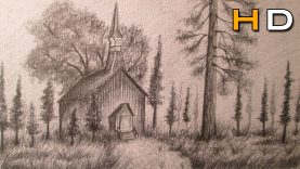 How to Draw A House Landscape with Pencil Step by Step Timelapse