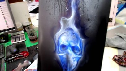 Howto Airbrush Skull Gangster and Blue Flames with Waterbased Paints