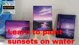 Paint Along with Me Purple Seascape. Acrylic painting lesson