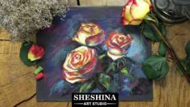 How to draw yellow red roses with soft pastels