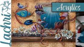 Aquashella surreal Octopus Acrylic Painting Tips Lachri