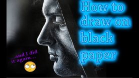 High contrast portrait on black Paper Colored Pencil Tutorial How to draw on black paper