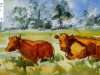 Quick and loose cows and landscape en plein air painting using watercolour and sharpie
